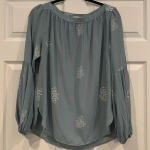 Loft Pretty Light Blue with White Flowers Top, M